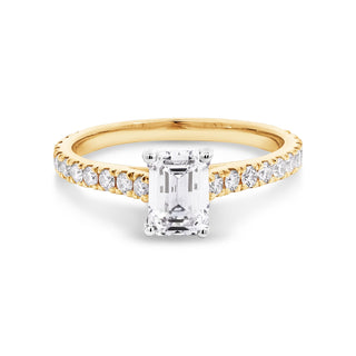 Bague de fiançailles avec pavé de diamants CVD et émeraude de 1,02 à 3,0 ct