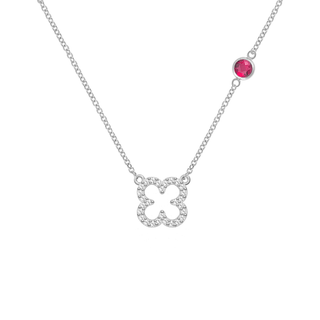 0.25CT Round Ruby Diamond July Birthstone Clover Necklace