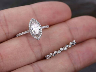 1.0 CT Marquise Shaped Moissanite Halo Bridal Ring Set