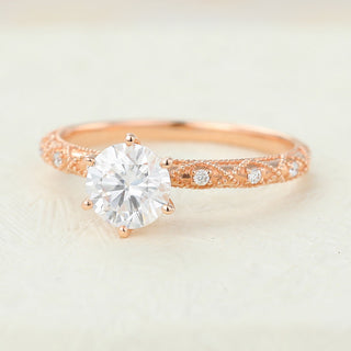 0.68 CT Round Shaped Moissanite Vintage Style  Engagement Ring