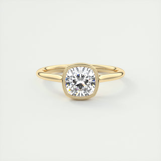 2CT Bezel Set Cushion Moissanite Diamond Solitaire Engagement Ring In 18K Solid Gold