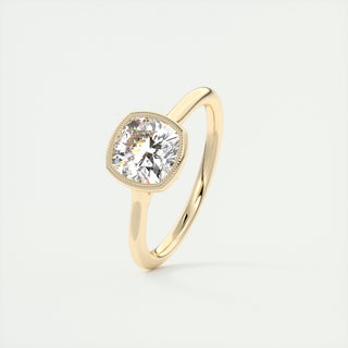 2CT Bezel Set Cushion Moissanite Diamond Solitaire Engagement Ring In 18K Solid Gold