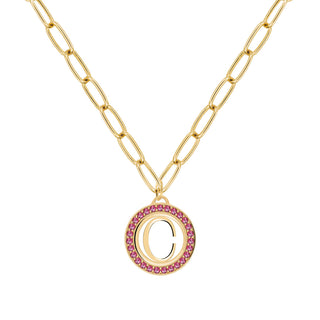 0.75CT Round Ruby Diamond July Birthstone Circle Latter Necklace