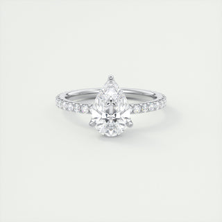 2CT Pear Pave Moissanite Diamond Engagement Ring In 18K White Gold For Her