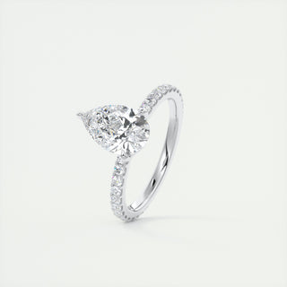 2CT Pear Pave Moissanite Diamond Engagement Ring In 18K White Gold For Her