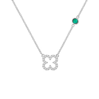 0.25CT Round Emerald Diamond May Birthstone Clover Necklace