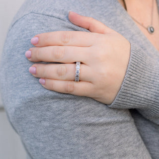 Emerald Cut & Round Moissanite 3/4Eternity Wedding Band