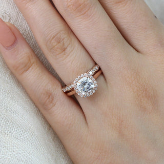 1.50CT Cushion Cut Moissanite Halo Bridal Engagement Ring Set