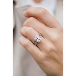 Bague de fiançailles avec solitaire en émeraude et moissanite de 1,0 à 3,0 ct