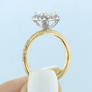 1.93CT Oval Cut Halo Moissanite Engagement Ring in 18K Yellow Gold