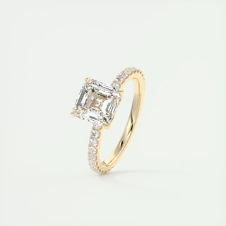 Anillo de compromiso con diamantes Asscher de 1,0 a 3,0 ct con engaste pavé