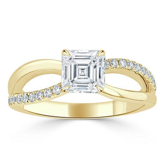 Bague de fiançailles Moissanite Solitaire Coupe Asscher 0,75 CT à Tige Fendue