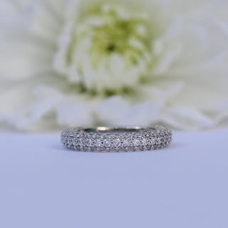 Round Brilliant Cut 3 Side Pave Diamond Wedding Band