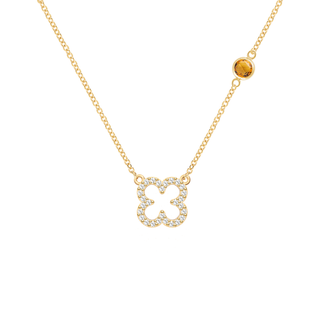 0.25CT Round Citrine Diamond November Birthstone Clover Necklace