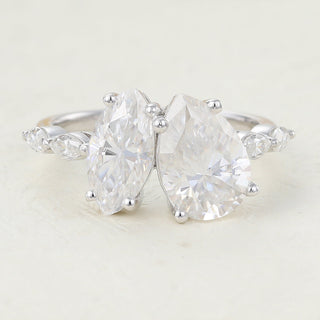 0.90 CT  Marquise & 1.93 CT Pear Shaped Moissanite Two Stone Engagement Ring