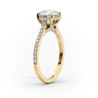 1.0-3.0 Radiant CVD Diamond Hidden Halo Engagement Ring With Pave Setting