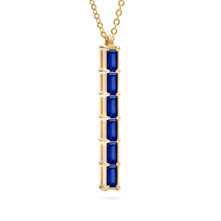 0.13CT Baguette Sapphire Diamond September Birthstone Necklace