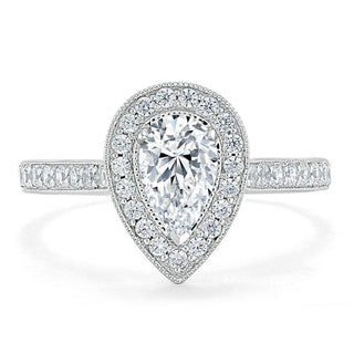 1.52 CT Pear Cut Halo Channel Pave Moissanite Engagement Ring