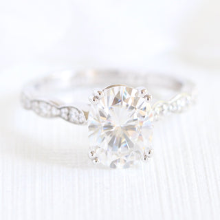 2.0CT Oval Double Claw Prong Moissanite Diamond Vintage Pave Engagement Ring