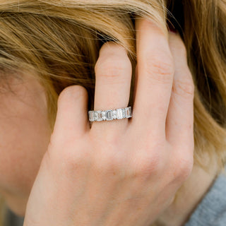 Emerald Cut & Round Moissanite 3/4Eternity Wedding Band