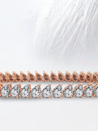 Pulsera de tenis con diamantes y moissanita en forma de pera de 7,0 ct en oro rosa de 14 quilates