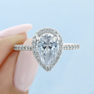 1.80ct Pear Cut Halo Moissanite Solitaire Engagement Ring - ELITE CARAT