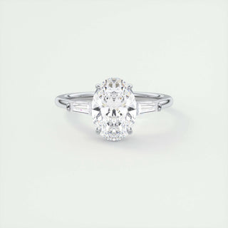 1.91 Carats Oval Shape Three Stones Moissanite Diamond Engagement Ring