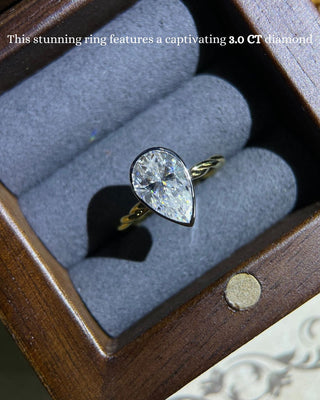 1.0-3.0 CT Pear CVD Diamond Bezel Twisted  Setting Engagement Ring