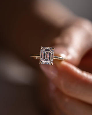 Bague de fiançailles avec halo caché en diamant CVD émeraude de 1,30 à 3,30 ct