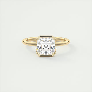 Bague de fiançailles en diamant Moissanite ouverte taille Asscher sertie d'une demi-lunette 2CT