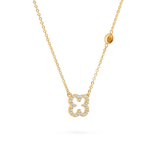 0.25CT Round Citrine Diamond November Birthstone Clover Necklace