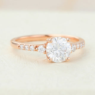 0.88 CT Round Shaped Moissanite Pave Setting Engagement Ring