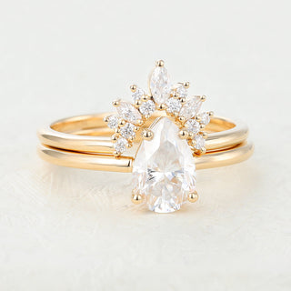 1.33 CT Pear Moissanite Solitaire Bridal Ring Set