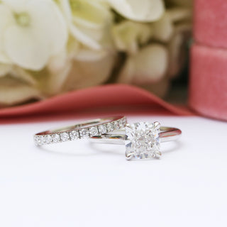 2.50ct Cushion Cut Moissanite Diamond Cathedral Solitare Engagement Ring - ELITE CARAT