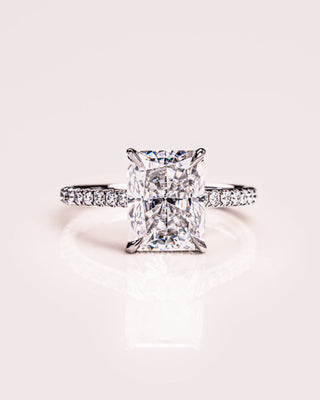 1.50 - 3.0 CT Radiant  CVD Diamond Hidden Halo Pave Setting Engagement Ring