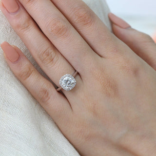 1.65CT Cushion Halo Moissanite Diamond Solitaire Engagement Ring