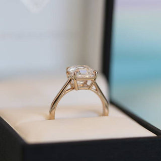 2.50ct Asscher Cut Moissanite Diamond Cathedral Solitaire Engagement Ring - ELITE CARAT