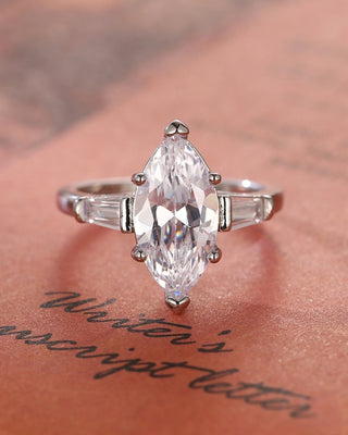 2.0 - 4.0 CT Marquise CVD Diamond Three Stone Style Engagement Ring