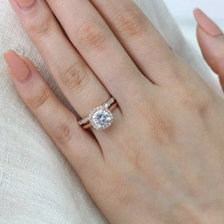 1.50CT Cushion Cut Moissanite Halo Bridal Engagement Ring Set