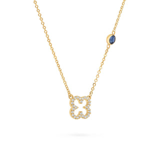 0.25CT Round Sapphire Diamond September Birthstone Clover Necklace