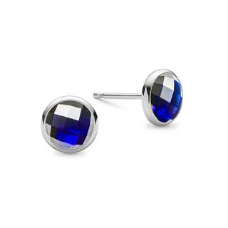 0.90CT Bezel Round Sapphire Diamond September Birthstone Studs