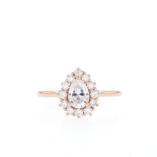 0.75CT Pear Halo Moissanite Diamond Engagement Ring - ELITE CARAT