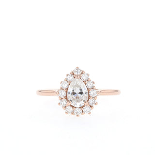 0.75CT Pear Halo Moissanite Diamond Solitaire Engagement Ring