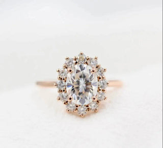 2.0CT Floral Oval Cut Diamond Moissanite Halo Engagement Ring - ELITE CARAT