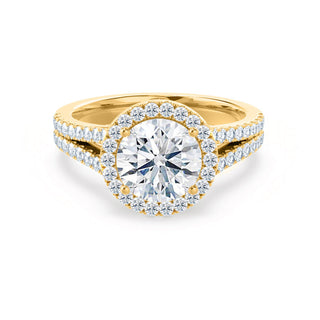 Bague de fiançailles de style halo et tige fendue en moissanite de forme ronde de 0,50 ct