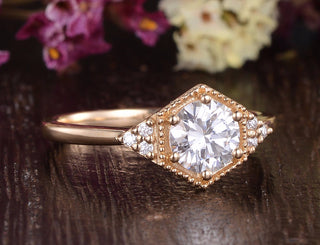 1.60 CT Round Shaped Moissanite Vintage Art Deco Engagement Ring