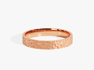 3.0MM Flat Wedding Hammered Band For Women in Solid Gold