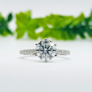 1.85 CT Round Cut Solitaire Pave Moissanite Engagement Ring