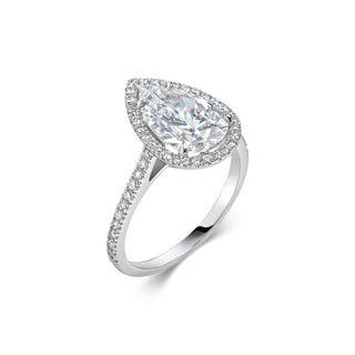 Bague de fiançailles avec halo et pavé de diamants en forme de poire de 2 ct F-VS1