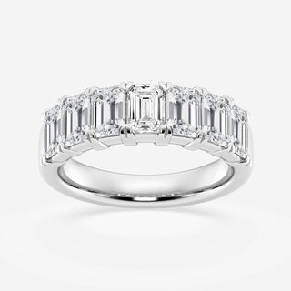 Alliance de mariage à sept pierres avec diamants synthétiques de laboratoire et émeraude F-VS2 